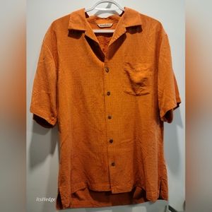 Silk Tommy Bahama Mens Tropical Leaves Button-Up Orange T-Shirt